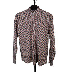 Fred Perry Men’s Orange Plaid Long Sleeve Shirt – Medium